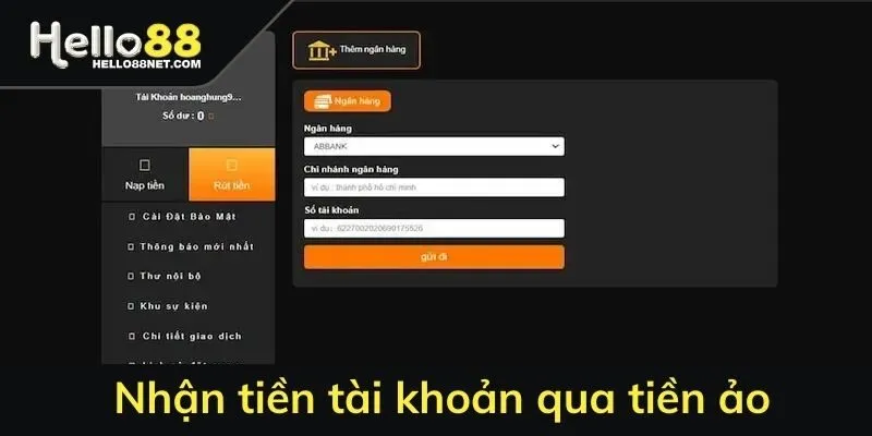 Nhận tiền tài khoản qua tiền ảo